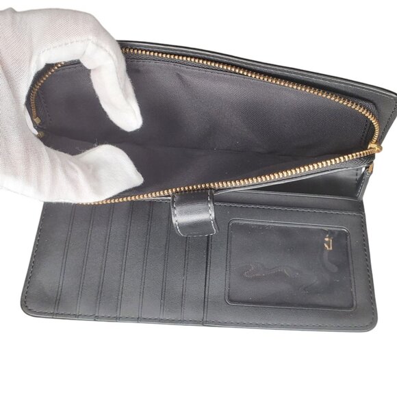 Coach Smooth Skinny Snap Tab Closure Black Leather Wallet Zip Around Logo $248 - Picture 3 of 10